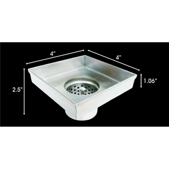 Reln Mate Stainless Steel Shower Drain - 4-in X 4-in