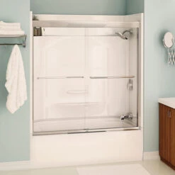 Maax Aura Sliding Bathtub Door - 51-55-in X 57-in - Clear Glass - Chrome Finish