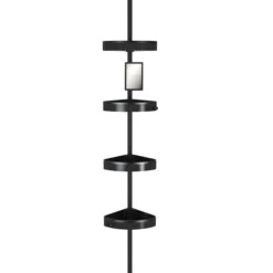 Better Living Hirise Black Aluminum 4-Shelf And Fog-Resistant Mirror Expandable Shower Rack