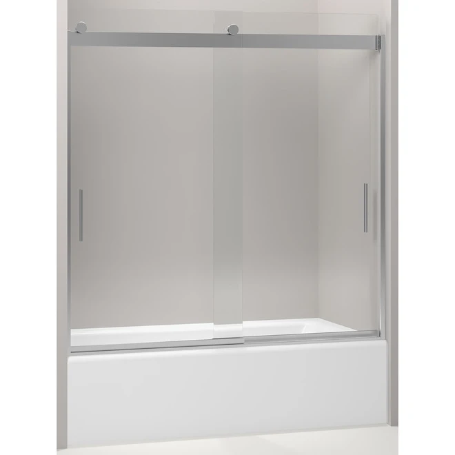 KOHLER Levity 59.625-in W X 59.75-in H Bright Silver Bathtub Door