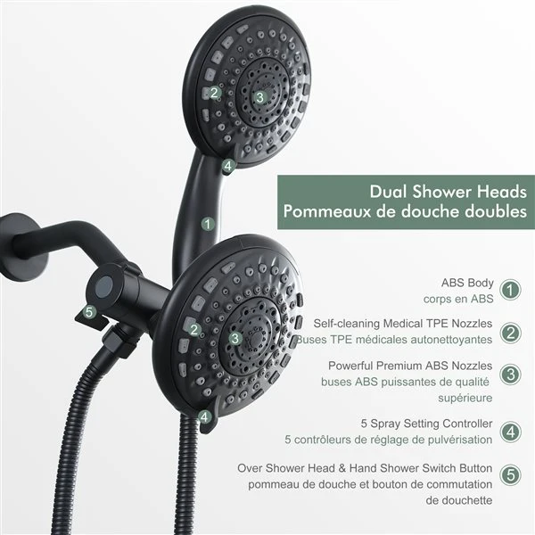 Clihome 2-function Matte Black 1-spray Shower Head And Handheld Shower Combo 2.5 Gpm (9.5 Lpm) - Image 2