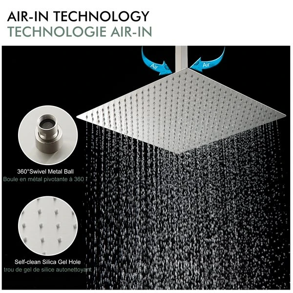 Clihome 16-in 2-Function Shower System With Adjust Height Bar In Brushed Nickel - Image 2