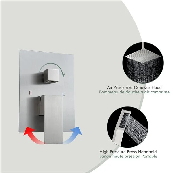 Clihome 16-in 2-Function Shower System With Adjust Height Bar In Brushed Nickel - Image 4