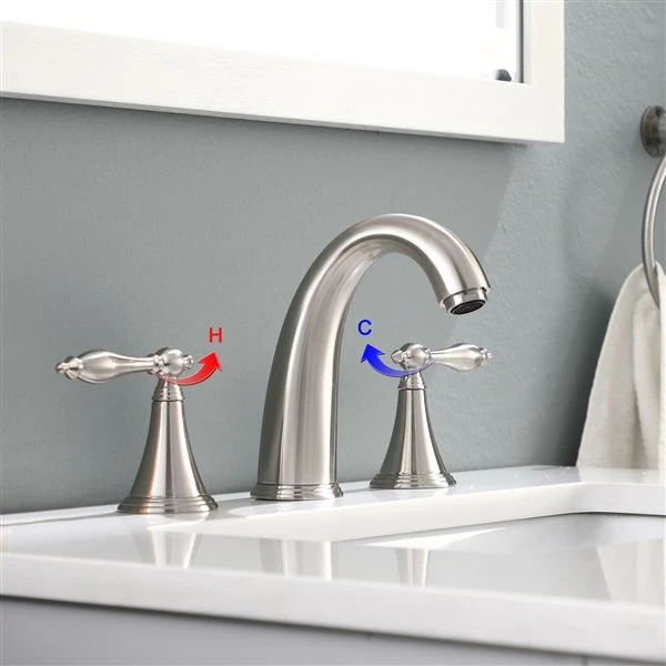 Clihome Brushed Nickel 2-handle Widespread Watersense Bathroom Sink Faucet - Drain Included - Image 3