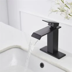 KINWELL Black 1-handle Single Hole Bathroom Sink Faucet With Deck Plate Included
