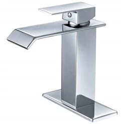 KINWELL Chrome 1-handle Single Hole Bathroom Sink Faucet Deck Plate Included