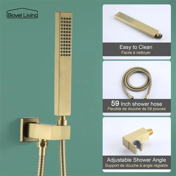 Boyel Living 10-in Waterfall Ceiling Mount Dual Shower Heads In Brushed Gold - Image 5