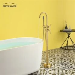 Boyel Living Freestanding 2-Handle Bath Faucet With Handheld Shower In Brushed Gold