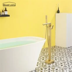 Boyel Living Single Handle Bath Tub Filler Faucet With Handheld Shower In Brushed Gold