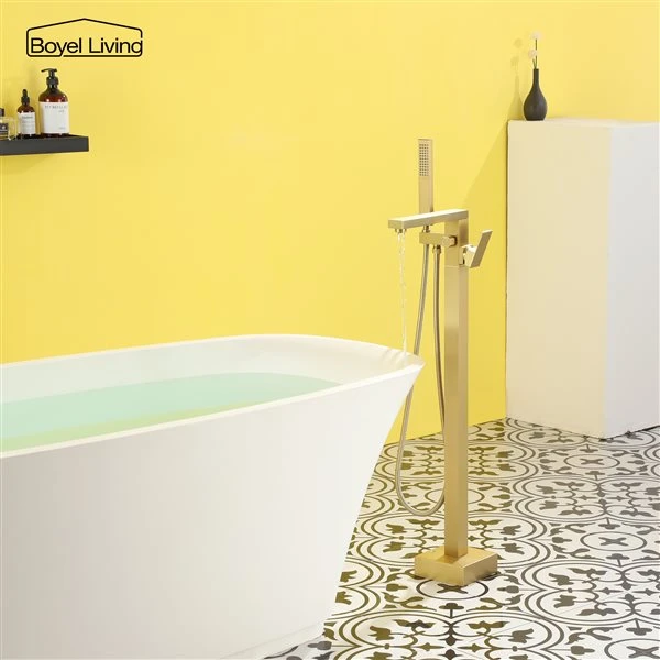 Boyel Living Single Handle Bath Tub Filler Faucet With Handheld Shower In Brushed Gold