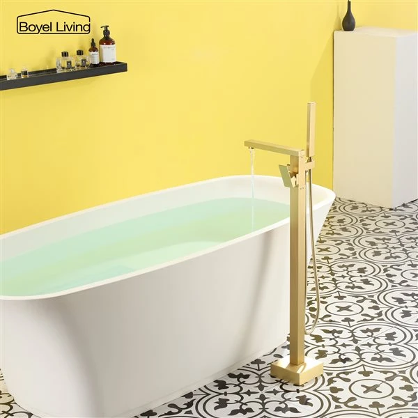 Boyel Living Single Handle Bath Tub Filler Faucet With Handheld Shower In Brushed Gold - Image 2
