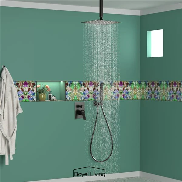Boyel Living 2.3 GPM 12-in Ceiling Mount Dual Shower Heads In Matte Black