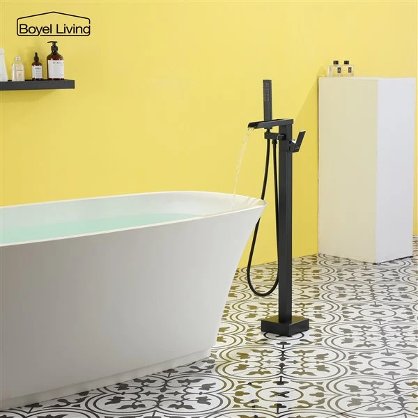 Boyel Living Freestanding Floor Mount Waterfall Tub Faucet In Matte Black - Image 3