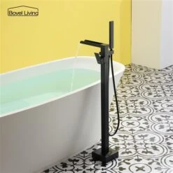 Boyel Living Freestanding Floor Mount Waterfall Tub Faucet In Matte Black