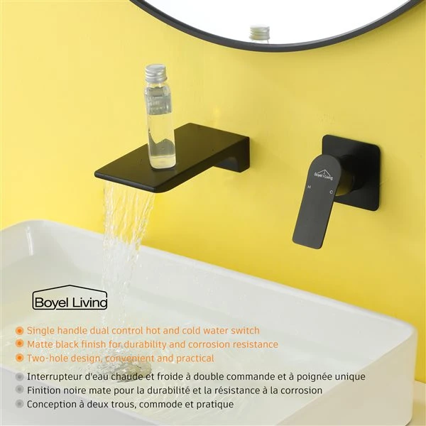 Boyel Living 1-Handle Waterfall Bathroom Sink Faucet In Matte Black - Image 4