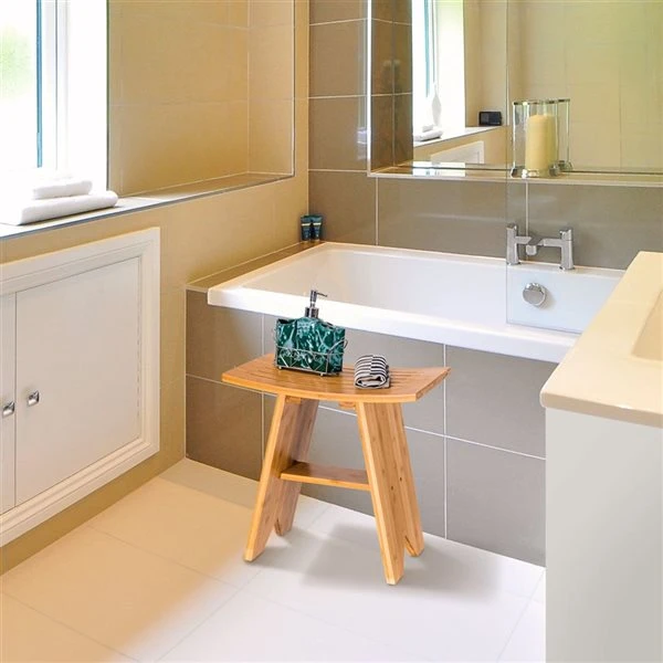 Costway 18-in Bamboo Freestanding Shower Seat With Storage Shelf - Image 4