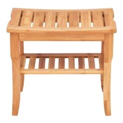 Costway Bamboo Freestanding Shower Seat With Storage Shelf