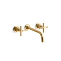 KOHLER Purist Brushed Brass 2-Handle Wall-Mounted WaterSense Labelled Bathroom Sink Faucet