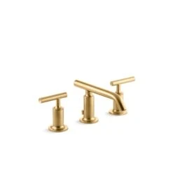 KOHLER Purist 2-Handle Widespread WaterSense Labelled Brushed Brass Bathroom Sink Faucet With Drain