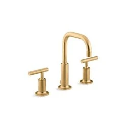 KOHLER Purist 2-Handle Widespread WaterSense Brushed Brass Labelled Bathroom Sink Faucet With Drain