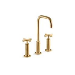 KOHLER Purist Brushed Brass Widespread 2-Handle WaterSense Labelled Bathroom Sink Faucet With Drain