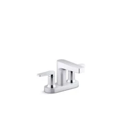 KOHLER Taut Polished Chrome 2-Handle Widespread WaterSense Labelled Bathroom Sink Faucet - Drain And Deck Plate Included