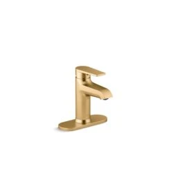 KOHLER Hint Brushed Brass 1-Handle Single Hole WaterSense Labelled Bathroom Sink Faucet - Drain And Deck Plate Included