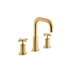 KOHLER Purist Brushed Brass Residential 2-Handle Deck Mount Roman Bathtub Faucet