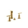 KOHLER Purist Brushed Brass Vertical Spray Bidet Faucet With Lever Handles