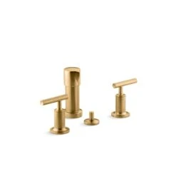 KOHLER Purist Brushed Brass Vertical Spray Bidet Faucet With Lever Handles