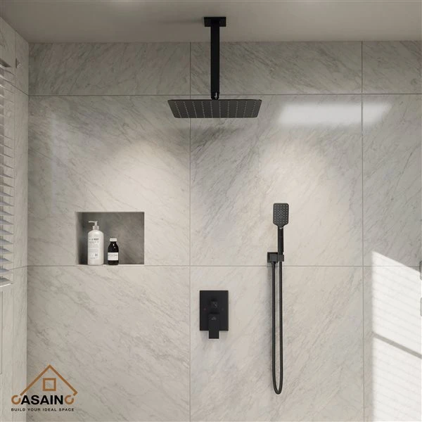 CASAINC Shower System Black 3-spray Rain Shower Head And Handheld Shower Combo 2.5 GPM (9.5 LPM) - Image 2