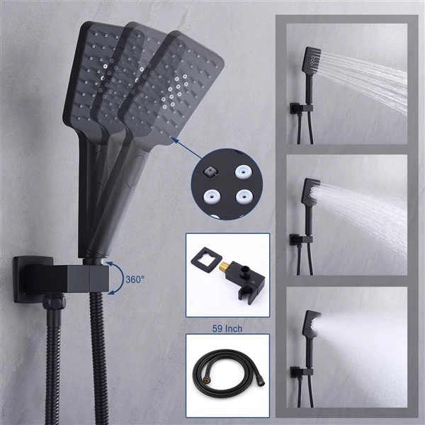 CASAINC Shower System Black 3-spray Rain Shower Head And Handheld Shower Combo 2.5 GPM (9.5 LPM) - Image 3