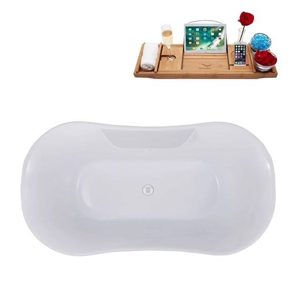 Streamline 32W X 60L Matte Grey Acrylic Clawfoot Bathtub With Polished Gold Feet And Center Drain With Tray - Image 5