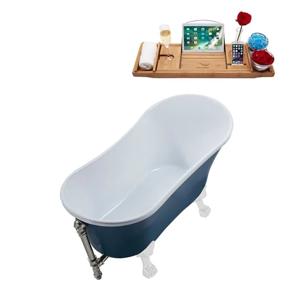 Streamline 28W X 63L Matte Light Blue Acrylic Clawfoot Bathtub With Glossy White Feet And Reversible Drain With Tray - Image 2