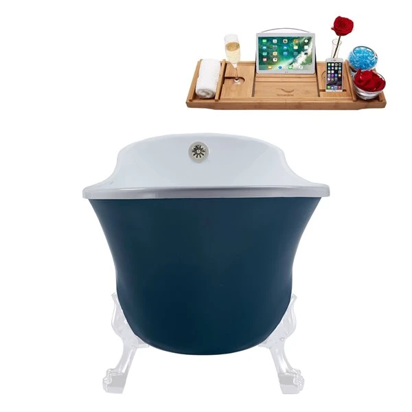Streamline 28W X 63L Matte Light Blue Acrylic Clawfoot Bathtub With Glossy White Feet And Reversible Drain With Tray - Image 5