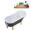 Streamline 28W X 63L Matte Grey Acrylic Clawfoot Bathtub With Polished Gold Feet And Reversible Drain With Tray
