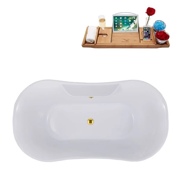 Streamline 32W X 60L Matte Grey Acrylic Clawfoot Bathtub With Polished Chrome Feet And Center Drain With Tray - Image 4