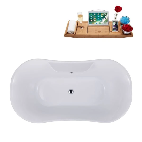 Streamline 32W X 60L Matte Dark Blue Acrylic Clawfoot Bathtub With Brushed Nickel Feet And Center Drain With Tray - Image 3