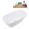 Streamline 28W X 59L Glossy White Acrylic Bathtub And A Polished Gold Center Drain With Tray