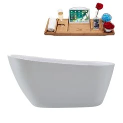 Streamline 28W X 59L Glossy White Acrylic Bathtub And A Glossy White Reversible Drain With Tray