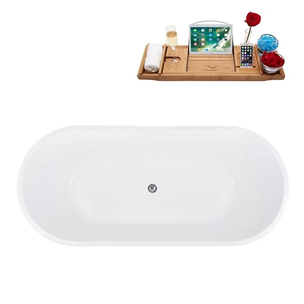 Streamline 32W X 70L Glossy White Acrylic Bathtub And A Polished Chrome Center Drain With Tray - Image 2