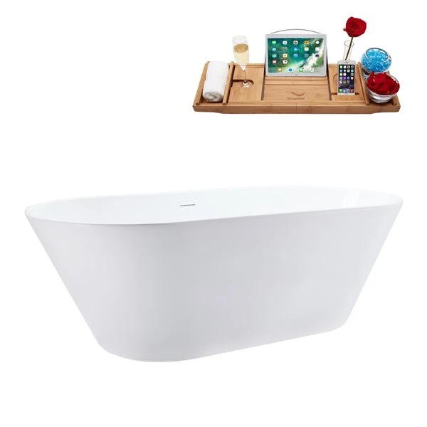 Streamline 32W X 70L Glossy White Acrylic Bathtub And A Polished Gold Center Drain With Tray - Image 4