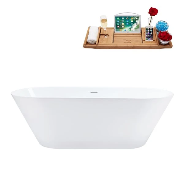Streamline 32W X 70L Glossy White Acrylic Bathtub And A Polished Gold Center Drain With Tray - Image 3