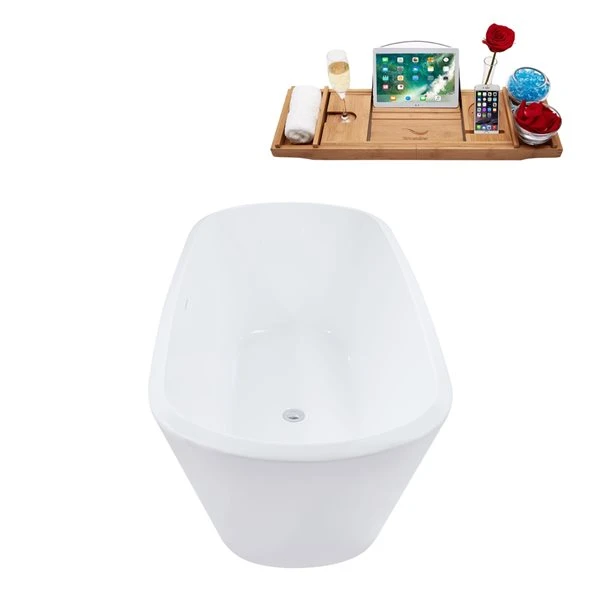 Streamline 28W X 59L Glossy White Acrylic Bathtub And A Polished Chrome Center Drain With Tray - Image 5