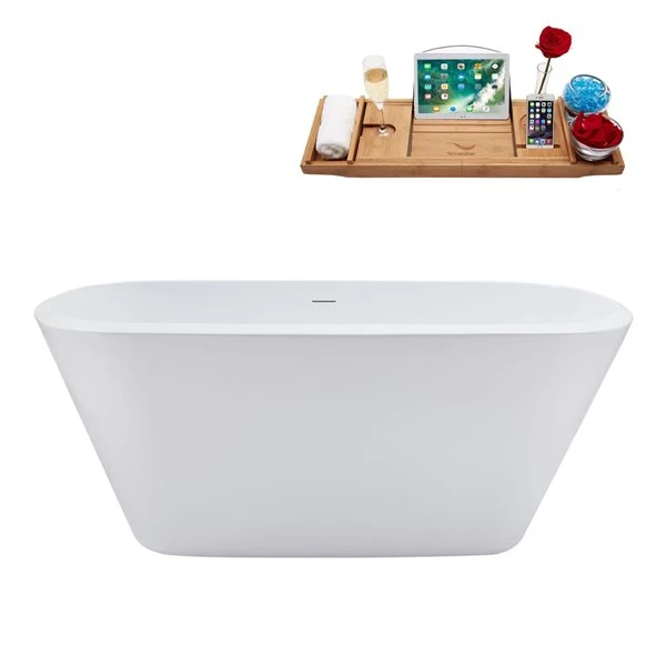 Streamline 28W X 59L Glossy White Acrylic Bathtub And A Polished Chrome Center Drain With Tray - Image 2
