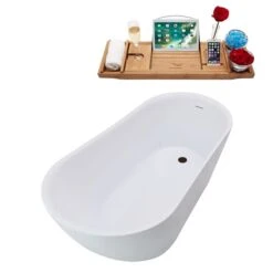 Streamline 28W X 59L Glossy White Acrylic Bathtub And A Matte Oil Rubbed Bronze Reversible Drain With Tray