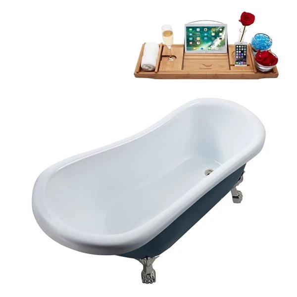 Streamline 28W X 61L Matte Light Blue Acrylic Clawfoot Bathtub With Brushed Nickel Feet And Reversible Drain With Tray - Image 2