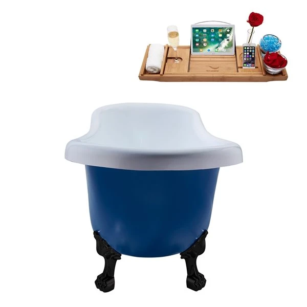Streamline 28W X 61L Matte Dark Blue Acrylic Clawfoot Bathtub With Matte Black Feet And Reversible Drain With Tray - Image 4