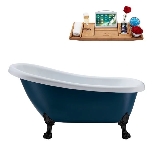 Streamline 28W X 61L Matte Light Blue Acrylic Clawfoot Bathtub With Matte Black Feet And Reversible Drain With Tray - Image 2