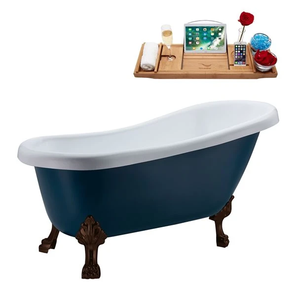 Streamline 28W X 61L Matte Light Blue Acrylic Clawfoot Bathtub With Matte Oil Rubbed Bronze Feet And Reversible Drain With Tray - Image 2